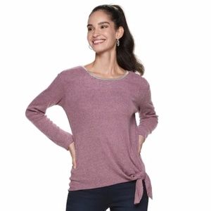 Jennifer Lopez Wine Tie-Front Embellished Top NWT